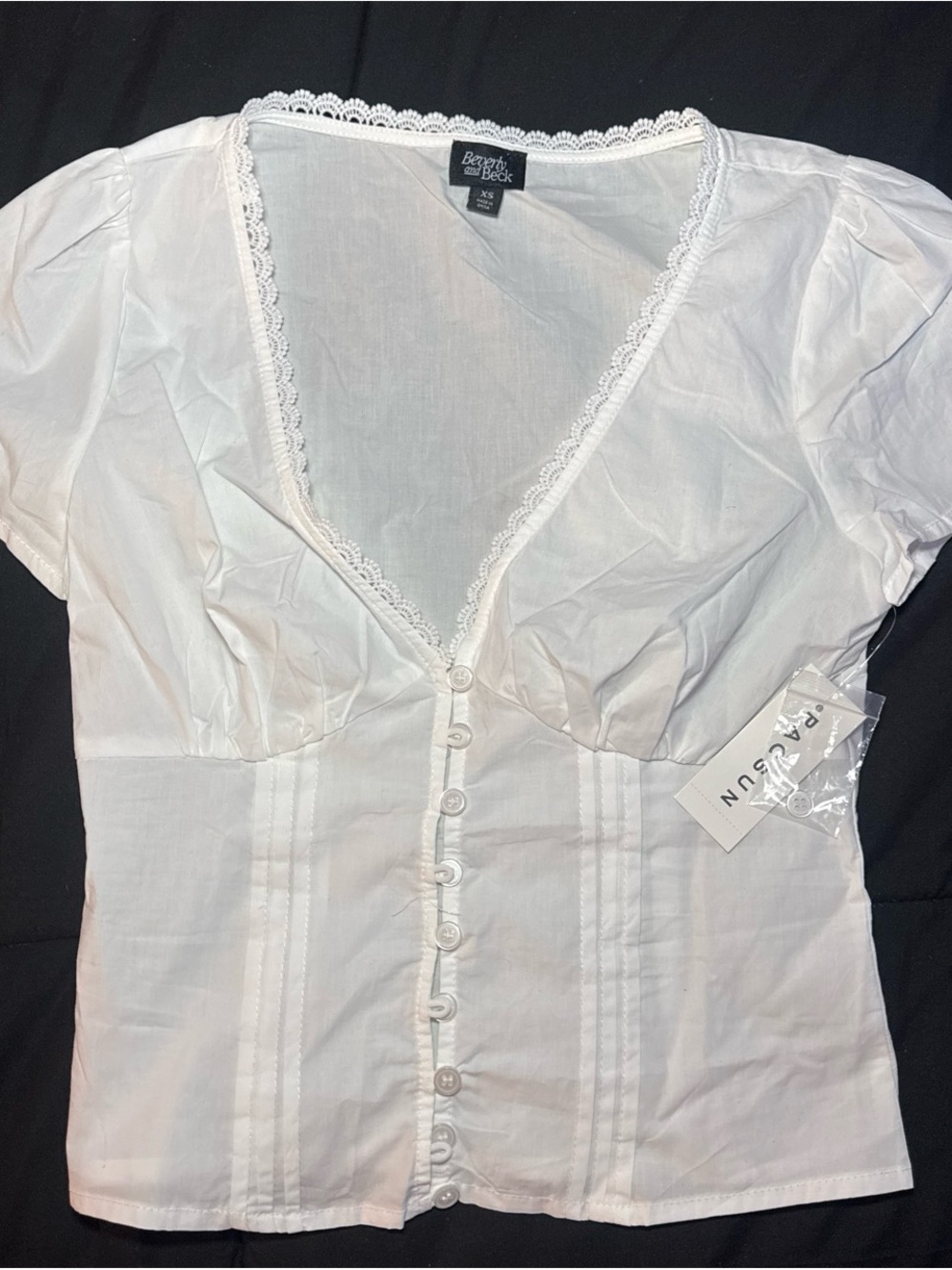 PacSun White Lace-Trim Button Front Blouse